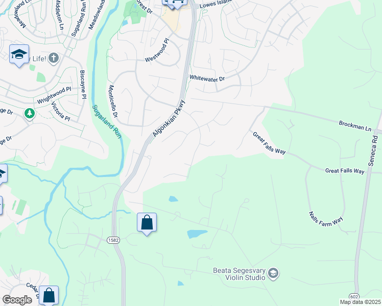 map of restaurants, bars, coffee shops, grocery stores, and more near 20017 Great Falls Forest Drive in Great Falls