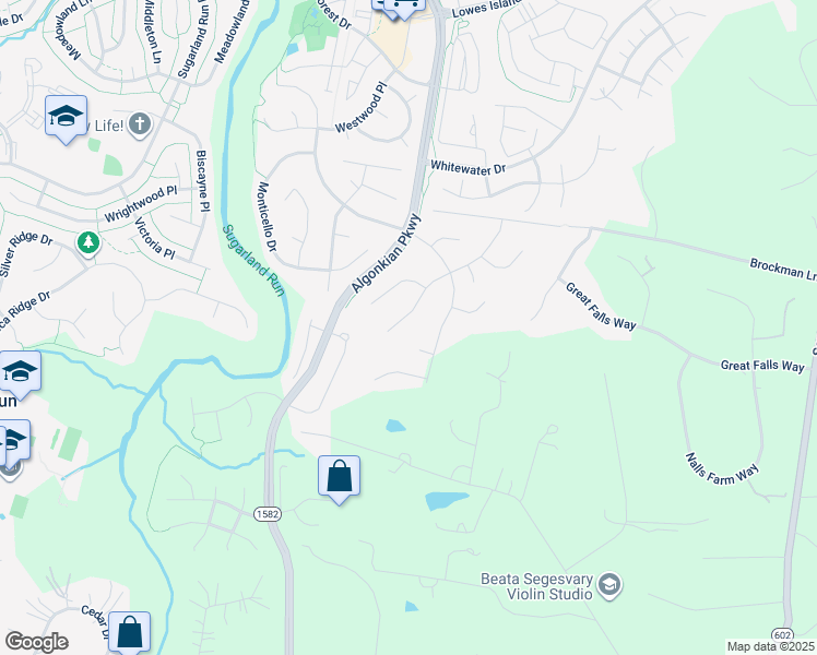 map of restaurants, bars, coffee shops, grocery stores, and more near 10170 Yorktown Way in Great Falls