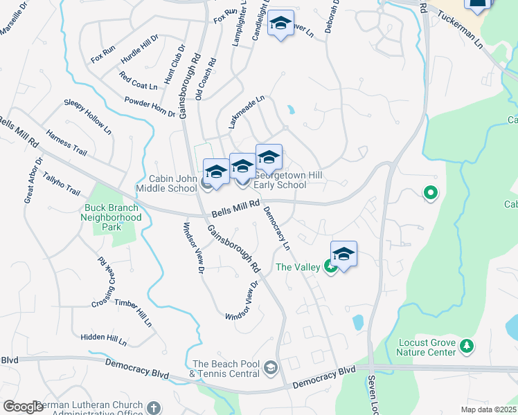 map of restaurants, bars, coffee shops, grocery stores, and more near 8300 Bells Mill Road in Potomac