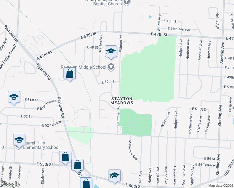 map of restaurants, bars, coffee shops, grocery stores, and more near 5016 Pittman Road in Kansas City