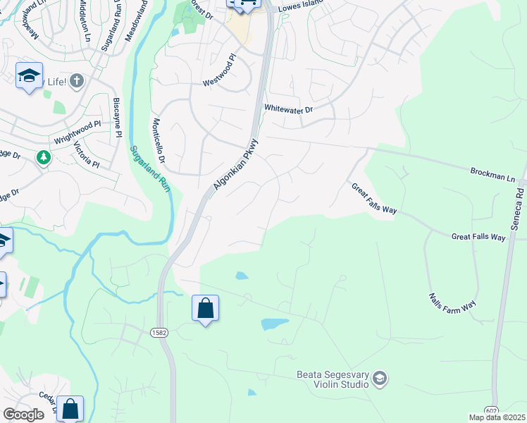 map of restaurants, bars, coffee shops, grocery stores, and more near 20017 Great Falls Forest Drive in Great Falls