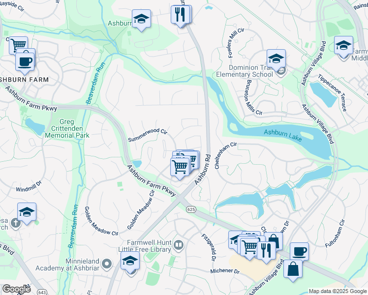 map of restaurants, bars, coffee shops, grocery stores, and more near 21103 Crocus Terrace in Ashburn