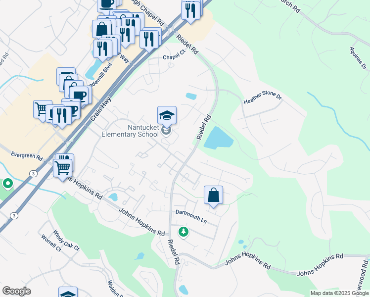 map of restaurants, bars, coffee shops, grocery stores, and more near 2413 Hamden Court in Crofton