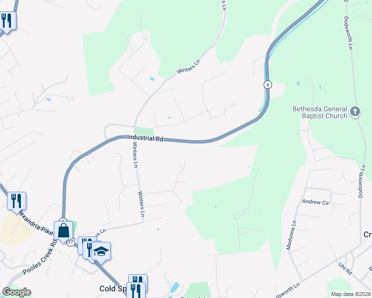 map of restaurants, bars, coffee shops, grocery stores, and more near 1419 Industrial Road in Cold Spring