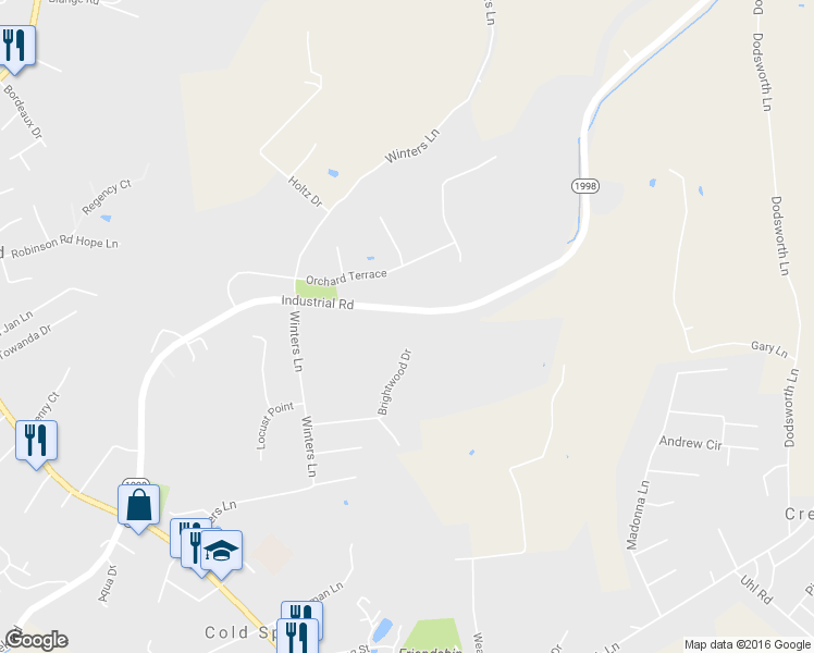 map of restaurants, bars, coffee shops, grocery stores, and more near 1419 Industrial Rd in Cold Spring