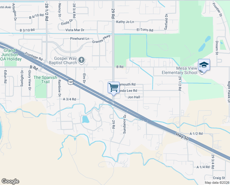 map of restaurants, bars, coffee shops, grocery stores, and more near 2904 Ronda Lee Road in Grand Junction