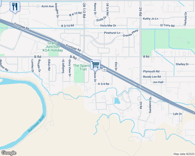 map of restaurants, bars, coffee shops, grocery stores, and more near 181 Falcon Ridge Dr in Grand Junction