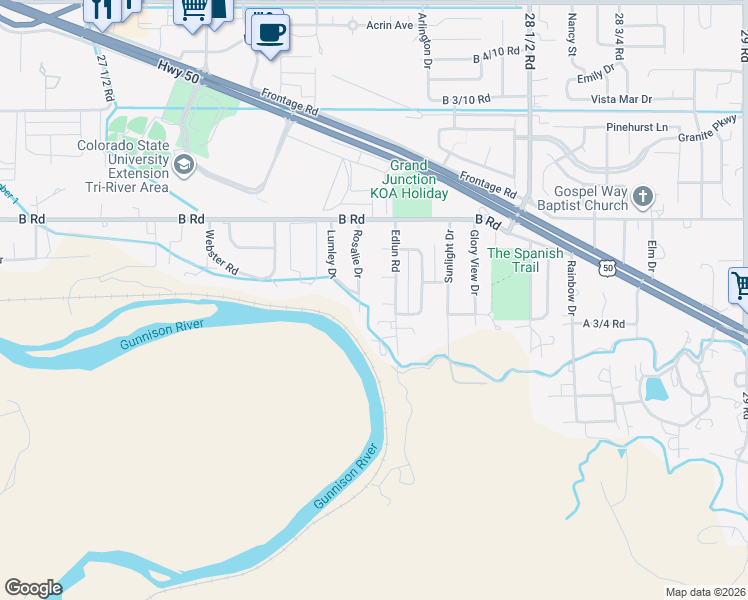 map of restaurants, bars, coffee shops, grocery stores, and more near 181 Edlun Road in Grand Junction