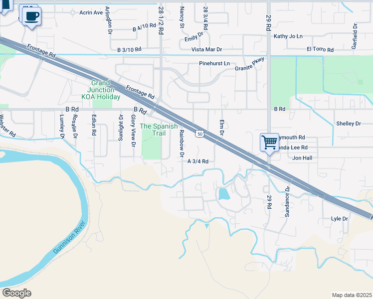 map of restaurants, bars, coffee shops, grocery stores, and more near 181 Falcon Ridge Dr in Grand Junction