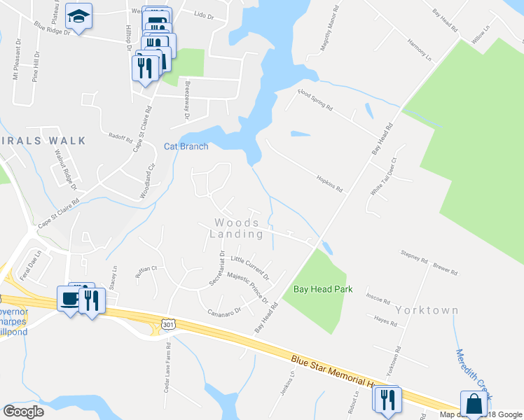 map of restaurants, bars, coffee shops, grocery stores, and more near 518 Fawns Walk in Annapolis
