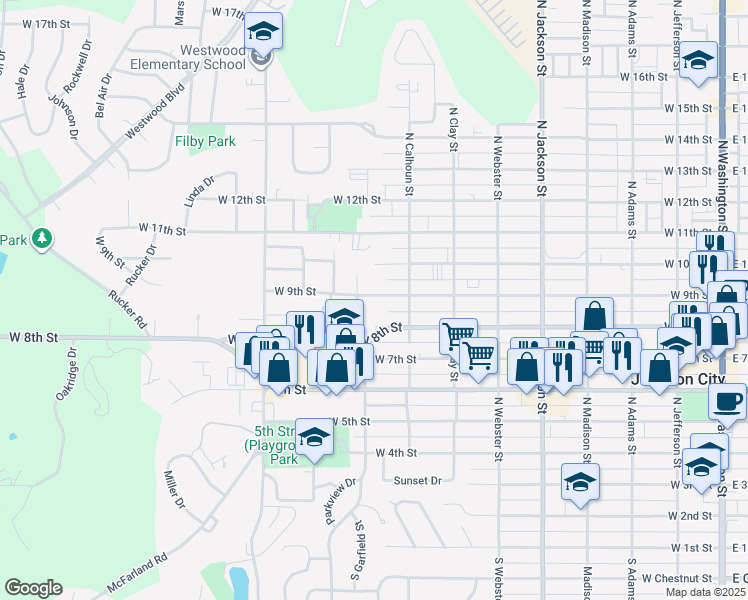 map of restaurants, bars, coffee shops, grocery stores, and more near 831 West 9th Street in Junction City