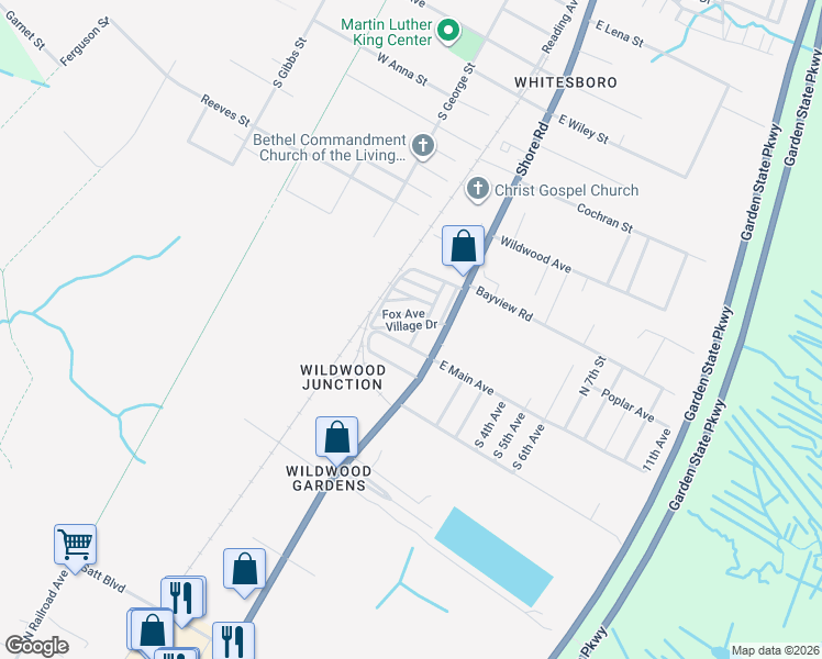 map of restaurants, bars, coffee shops, grocery stores, and more near 3 Eagle Street in Middle Township