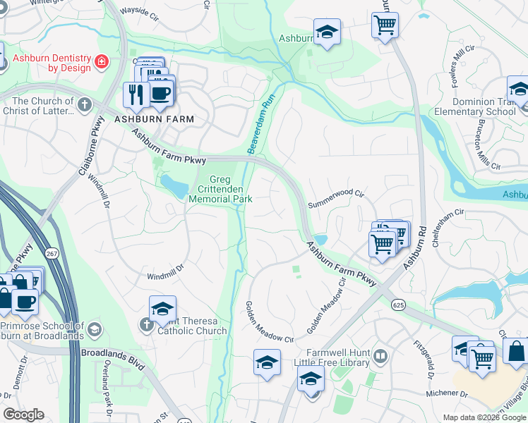 map of restaurants, bars, coffee shops, grocery stores, and more near 43562 Coal Bed Court in Ashburn