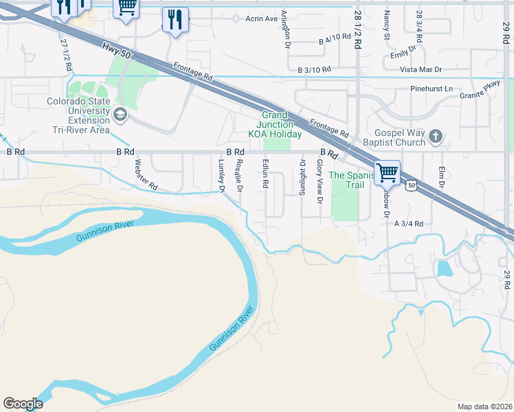 map of restaurants, bars, coffee shops, grocery stores, and more near 181 1/2 Edlun Road in Grand Junction
