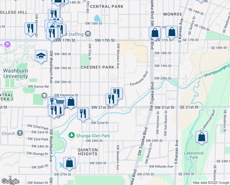 map of restaurants, bars, coffee shops, grocery stores, and more near 2035 SW Western Ave in Topeka
