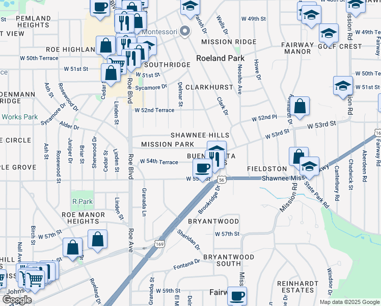 map of restaurants, bars, coffee shops, grocery stores, and more near in Westwood