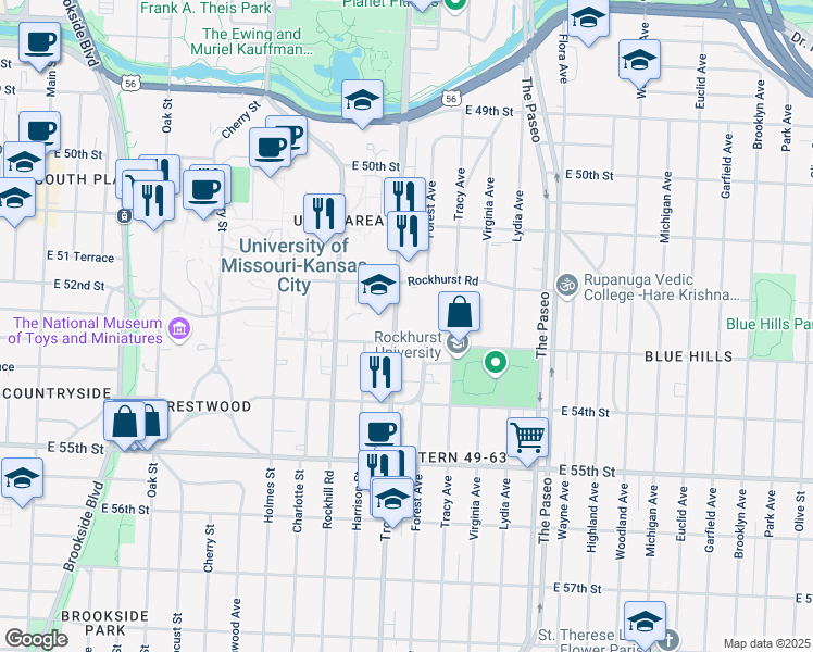 map of restaurants, bars, coffee shops, grocery stores, and more near 5235 Troost Avenue in Kansas City