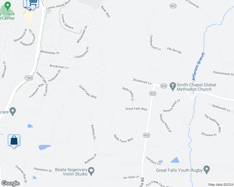 map of restaurants, bars, coffee shops, grocery stores, and more near 510 Nalls Dairy Court in Great Falls