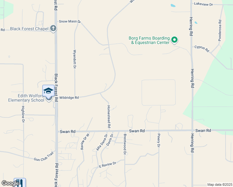 map of restaurants, bars, coffee shops, grocery stores, and more near 7035 Wildridge Road in Colorado Springs