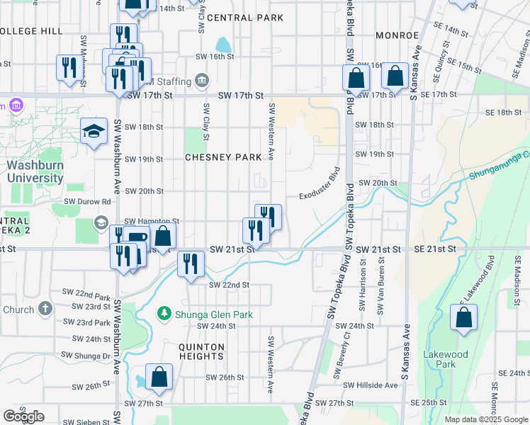 map of restaurants, bars, coffee shops, grocery stores, and more near 2035 Southwest Western Avenue in Topeka