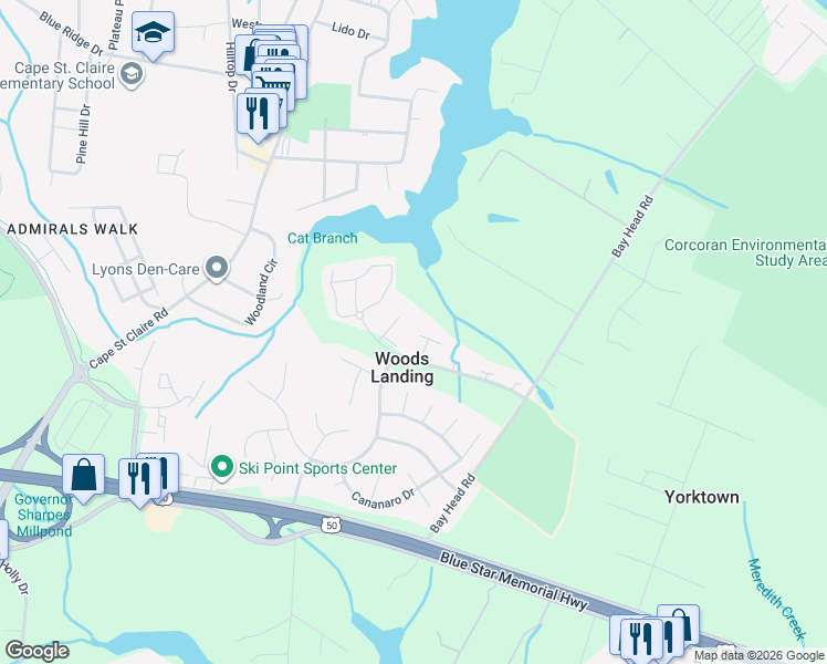 map of restaurants, bars, coffee shops, grocery stores, and more near 474 Fawns Walk in Annapolis