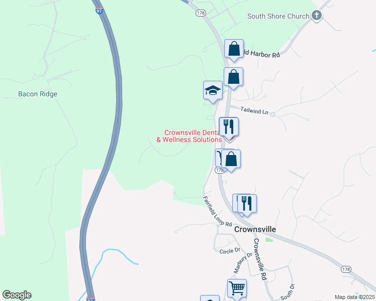 map of restaurants, bars, coffee shops, grocery stores, and more near in Crownsville
