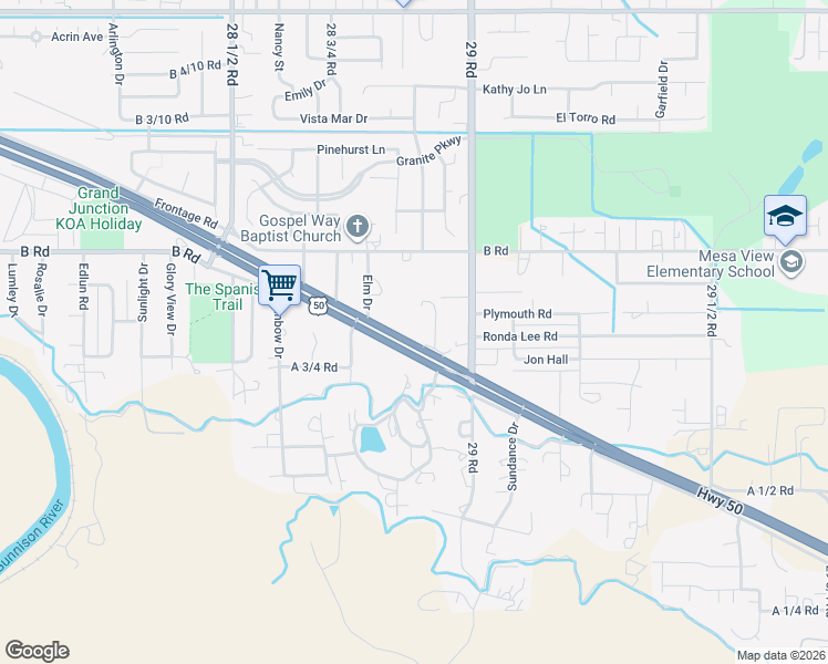 map of restaurants, bars, coffee shops, grocery stores, and more near 2888 Hwy 50 in Grand Junction