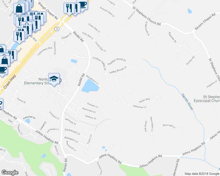 map of restaurants, bars, coffee shops, grocery stores, and more near 930 Crofton Valley Drive in Gambrills