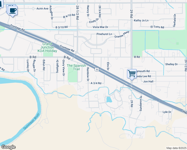 map of restaurants, bars, coffee shops, grocery stores, and more near 181 Falcon Ridge Drive in Grand Junction