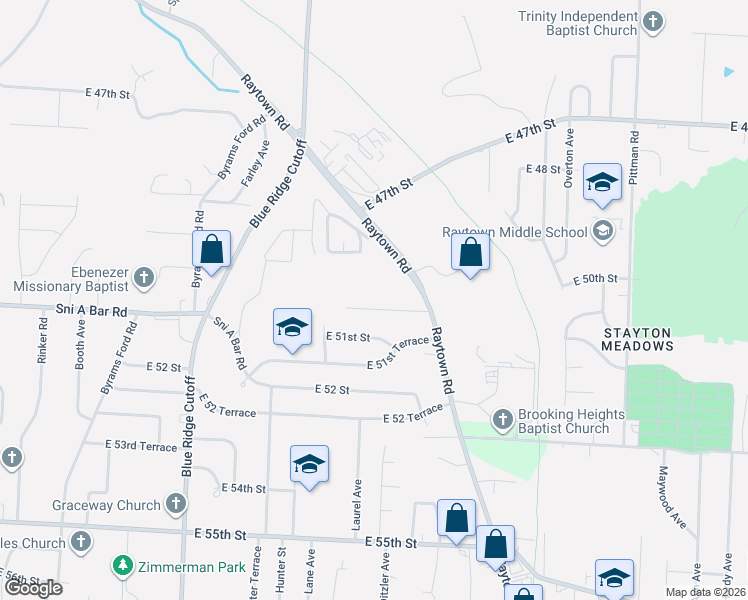 map of restaurants, bars, coffee shops, grocery stores, and more near 9200 East 50th Terrace in Kansas City