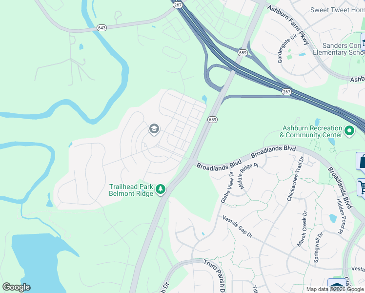 map of restaurants, bars, coffee shops, grocery stores, and more near 21141 Adams Point Terrace in Broadlands