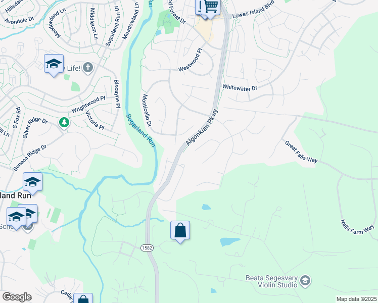 map of restaurants, bars, coffee shops, grocery stores, and more near 10325 Yorktown Court in Great Falls