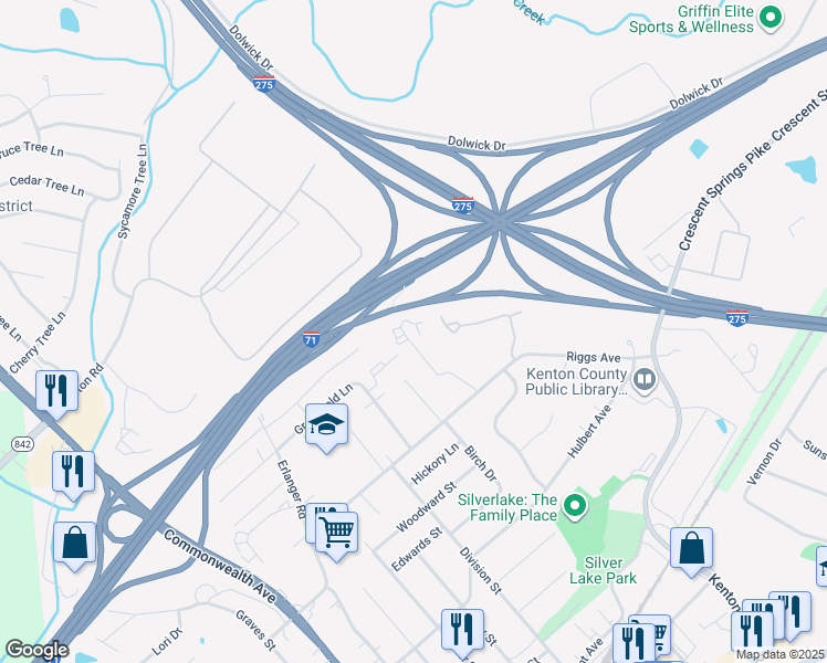 map of restaurants, bars, coffee shops, grocery stores, and more near 534 Rosary Drive in Erlanger