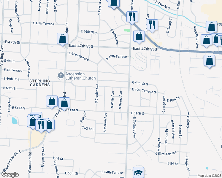 map of restaurants, bars, coffee shops, grocery stores, and more near 4920 South Willis Avenue in Independence