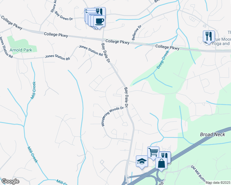 map of restaurants, bars, coffee shops, grocery stores, and more near 1528 Lodge Pole Court in Annapolis