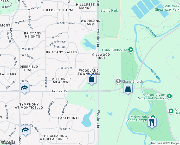 map of restaurants, bars, coffee shops, grocery stores, and more near 20826 West 54th Street in Shawnee