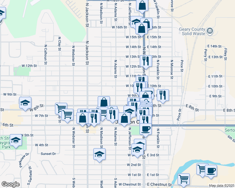 map of restaurants, bars, coffee shops, grocery stores, and more near 224 West 9th Street in Junction City