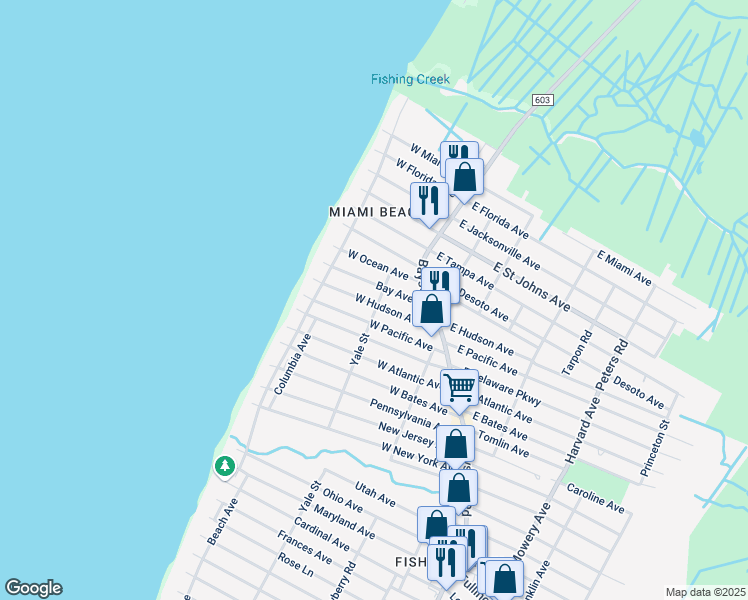 map of restaurants, bars, coffee shops, grocery stores, and more near 207 West Hudson Avenue in Lower Township