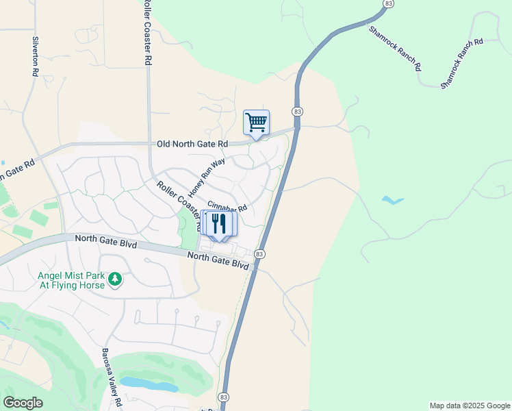 map of restaurants, bars, coffee shops, grocery stores, and more near 2603 Cinnabar Road in Colorado Springs