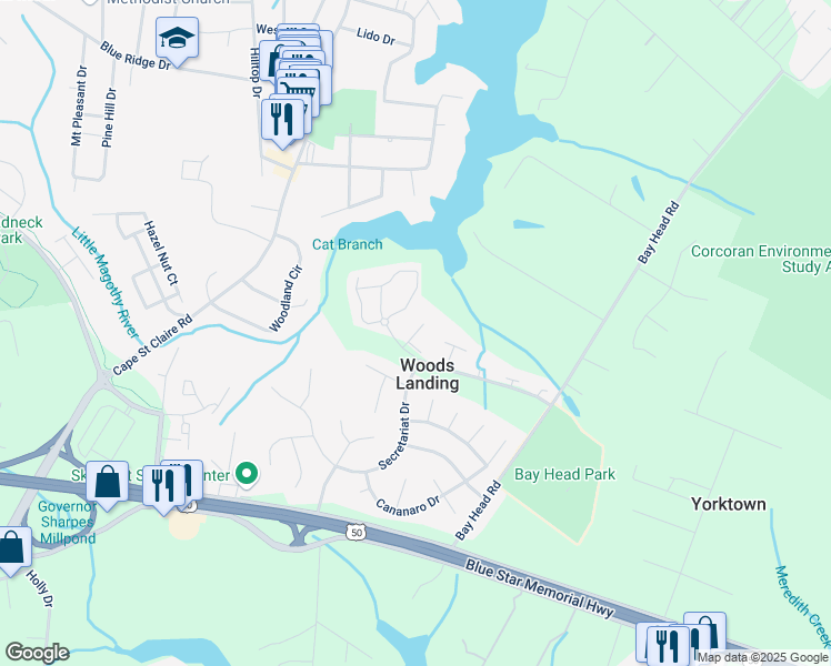 map of restaurants, bars, coffee shops, grocery stores, and more near Crane's Roost Court in Annapolis