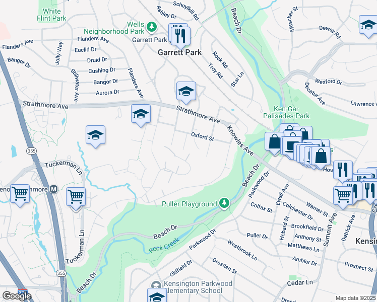 map of restaurants, bars, coffee shops, grocery stores, and more near 10701 Clermont Avenue in Garrett Park