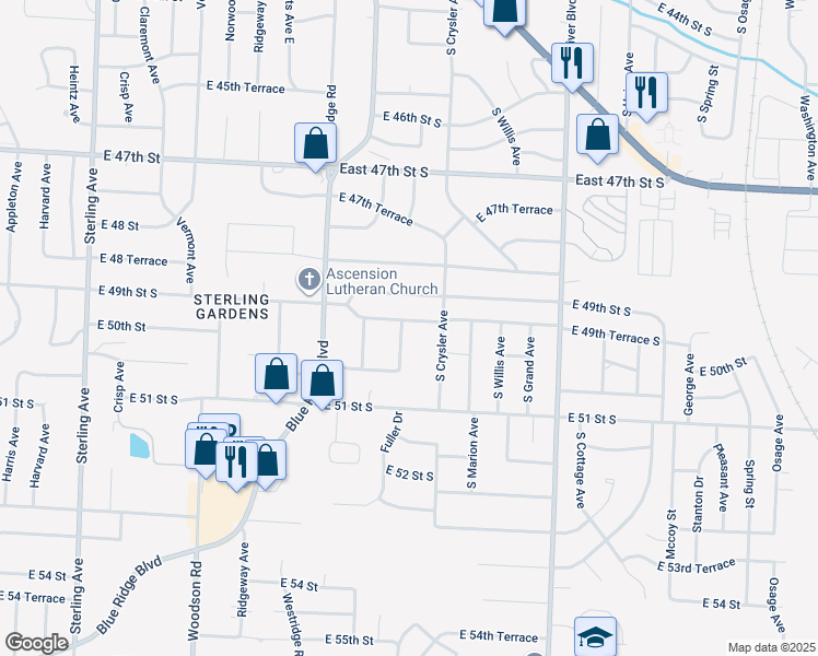 map of restaurants, bars, coffee shops, grocery stores, and more near 12301 East 49th Terrace South in Independence