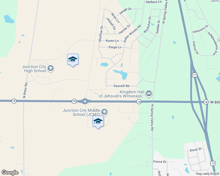 map of restaurants, bars, coffee shops, grocery stores, and more near 1301 Sutter Woods Road in Junction City