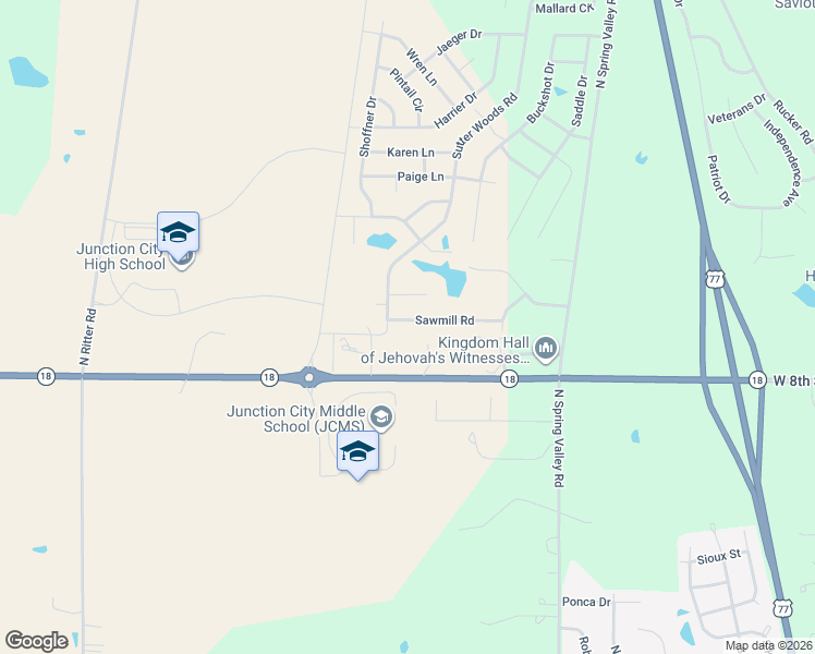 map of restaurants, bars, coffee shops, grocery stores, and more near 1301 Sutter Woods Road in Junction City