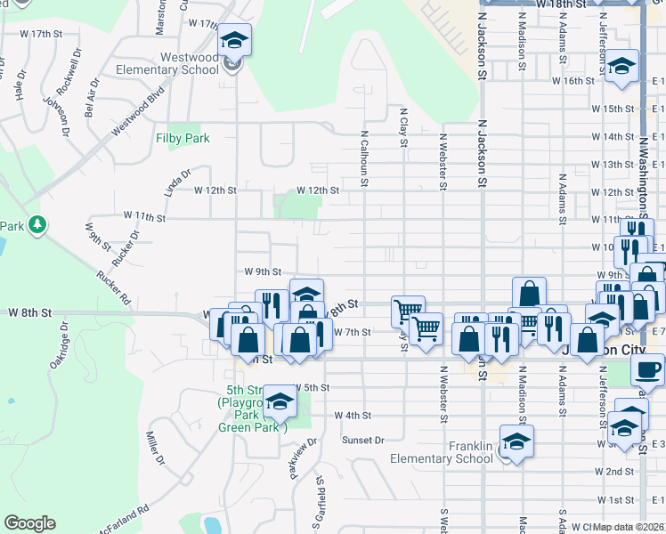 map of restaurants, bars, coffee shops, grocery stores, and more near 836 West 9th Street in Junction City