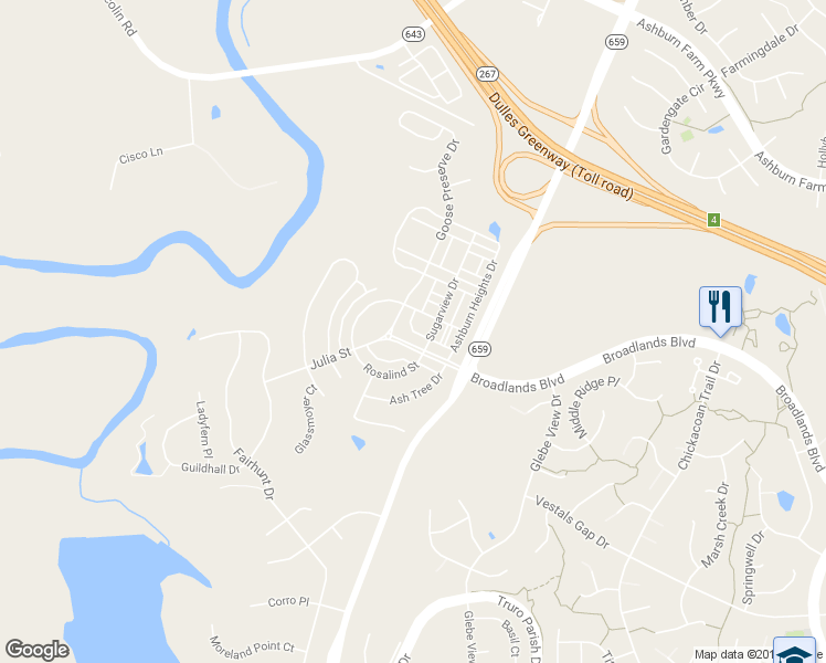 map of restaurants, bars, coffee shops, grocery stores, and more near Sunset Ridge Square in Loudoun County