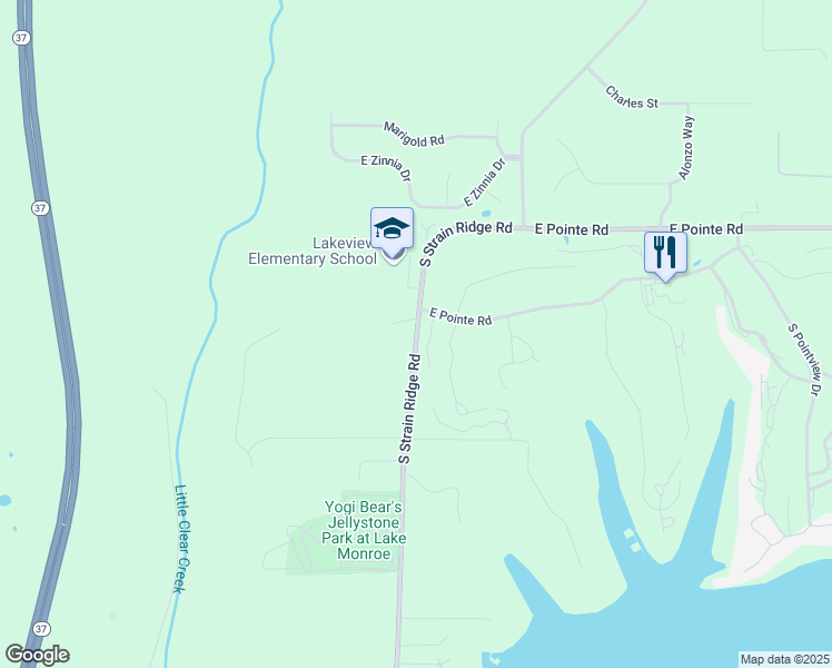 map of restaurants, bars, coffee shops, grocery stores, and more near 9090 South Strain Ridge Road in Bloomington