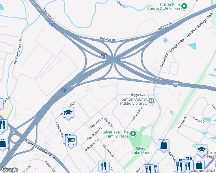 map of restaurants, bars, coffee shops, grocery stores, and more near 132 Eagle Ridge Drive in Erlanger
