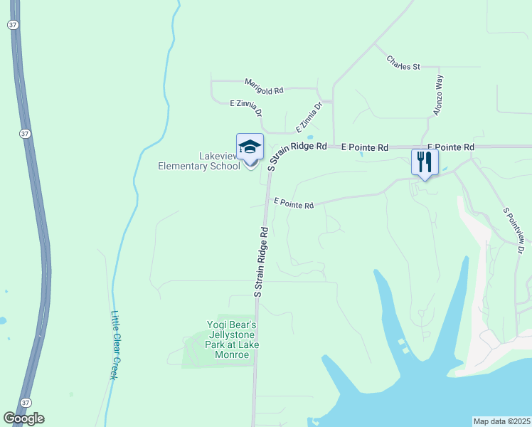 map of restaurants, bars, coffee shops, grocery stores, and more near 9094 South Strain Ridge Road in Bloomington
