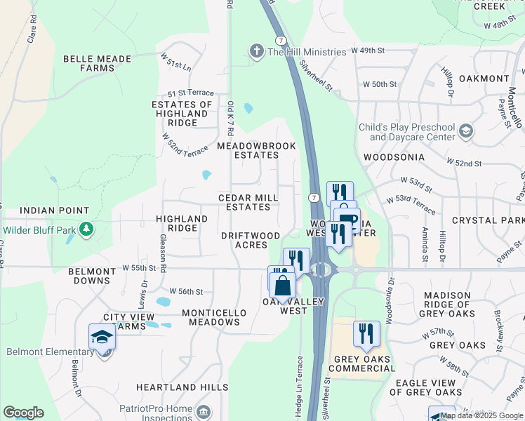 map of restaurants, bars, coffee shops, grocery stores, and more near 5340 Findley Street in Shawnee